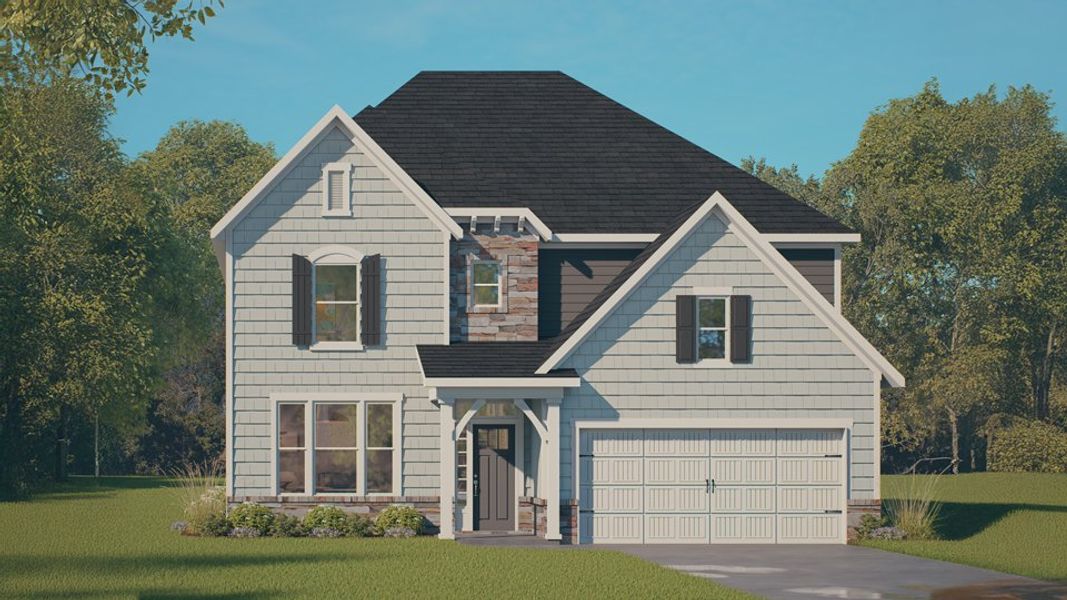 Representative exterior photo of a completed home built from the HAMPSHIRE by D.R. Horton in The Manors at Winston Pointe, Clayton, NC (Image 4).