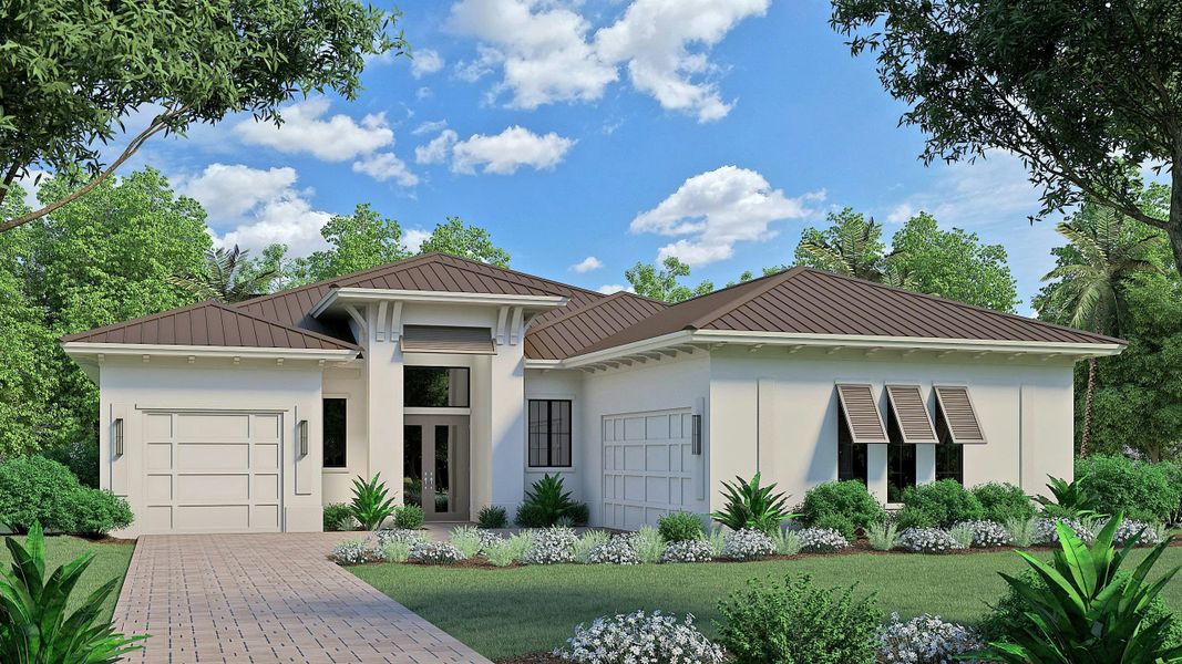 2D floor plan layout for the Madrona by GHO Homes in Tesoro Club, Port St. Lucie, FL (Image 128).