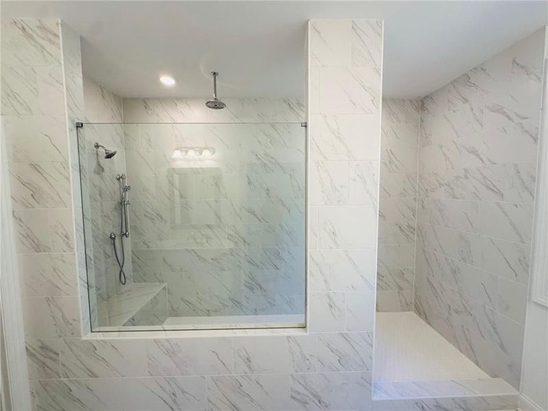 Enlarged shower with dry-off area is sure to turn heads