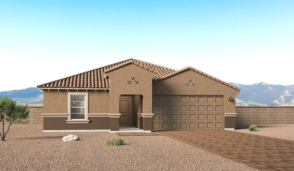 Representative exterior photo of a completed home built from the Kingston - A40K by D.R. Horton in Entrada Del Toro at Rancho Sahuarita, Sahuarita, AZ (Image 2). Representative exterior photo of a completed home built from the Kingston - A40K by D.R. Horton in Entrada Del Toro at Rancho Sahuarita, Sahuarita, AZ (Image 2).