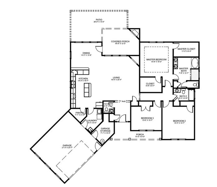 2D floor plan layout for the Drayton Elite by Enchanted Homes in Pointe Summit, Slater-Marietta, SC (Image 3).
