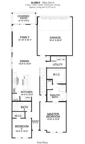 2D floor plan layout for the Aubrey by Landon Homes in Dominion at Brookhollow, Prosper, TX (Image 5).