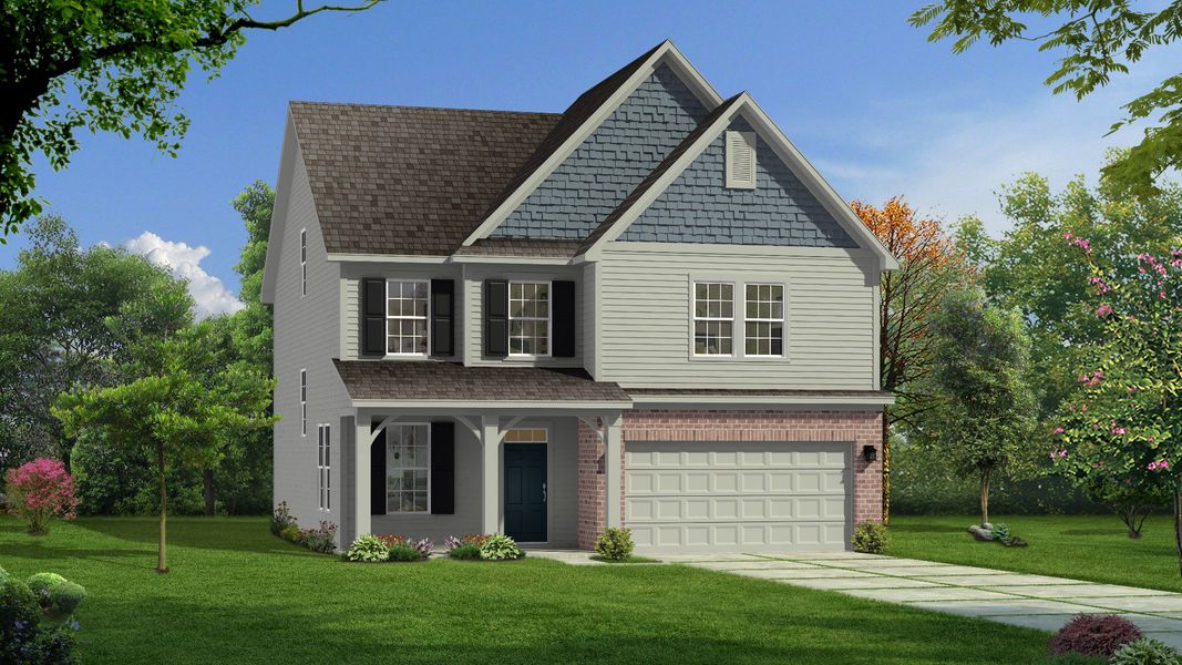 Representative exterior photo of a completed home built from the Devon by DRB Homes in Michaux Gardens, Belmont, NC (Image 6).