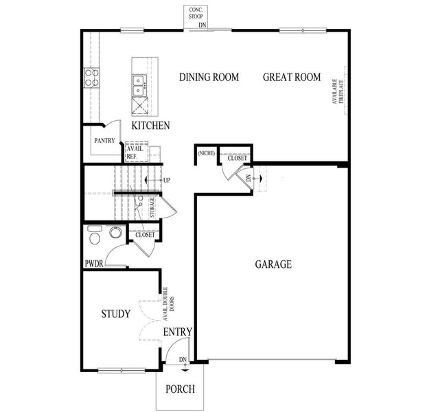 2D floor plan layout for the Holcombe by D.R. Horton in Peachtree Meadows, Rockwall, TX (Image 5).