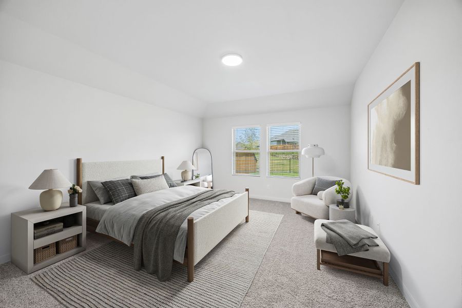 Primary bedroom in the Heisman home plan by Trophy Signature Homes – REPRESENTATIVE PHOTO Primary bedroom in the Heisman home plan by Trophy Signature Homes – REPRESENTATIVE PHOTO