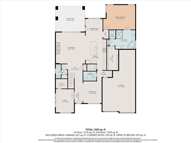 2D floor plan layout of this home in Westland Ranch, League City, TX (Image 7).