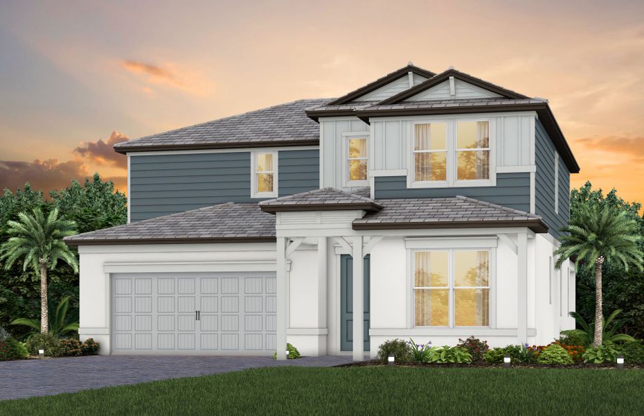 Representative exterior photo of a completed home built from the Umbria by Pulte Homes in Longmeadow at North River Ranch, Parrish, FL (Image 3).