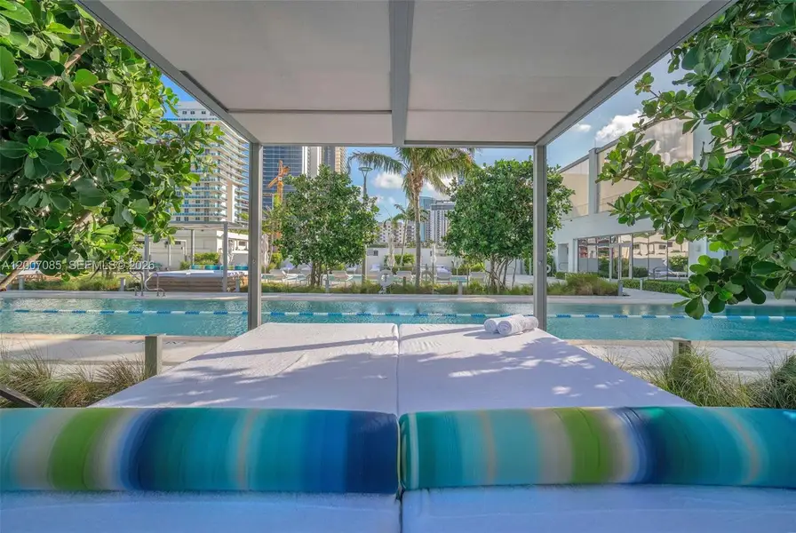 Exterior details and patio area of a home in Missoni Baia, Miami (Image 1). Exterior details and patio area of a home in Missoni Baia, Miami (Image 1).
