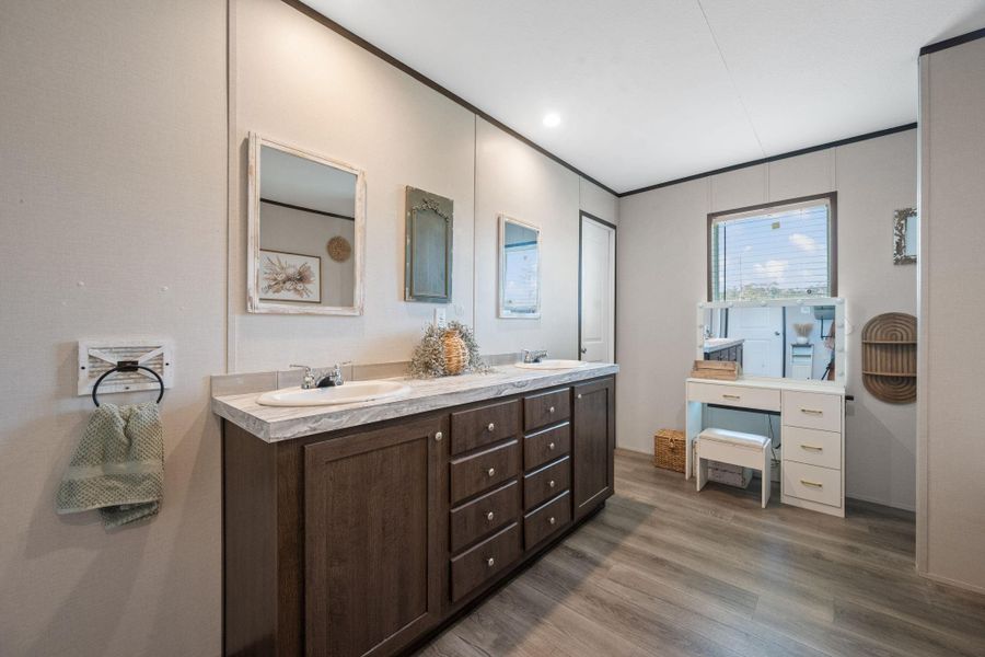 Primary Shower double sinks.