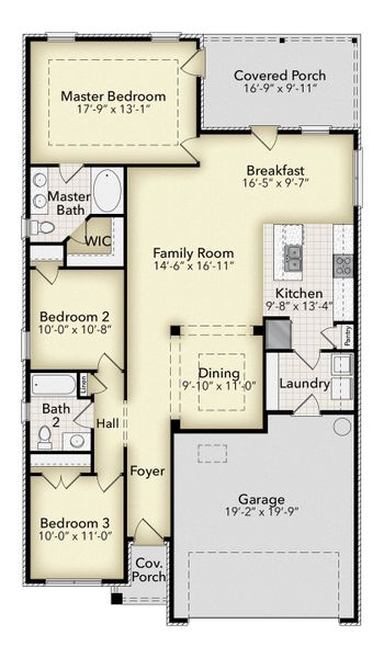 2D floor plan layout for the 1522 by Adams Homes in Canterbury Villas, Carrollton, GA (Image 3).
