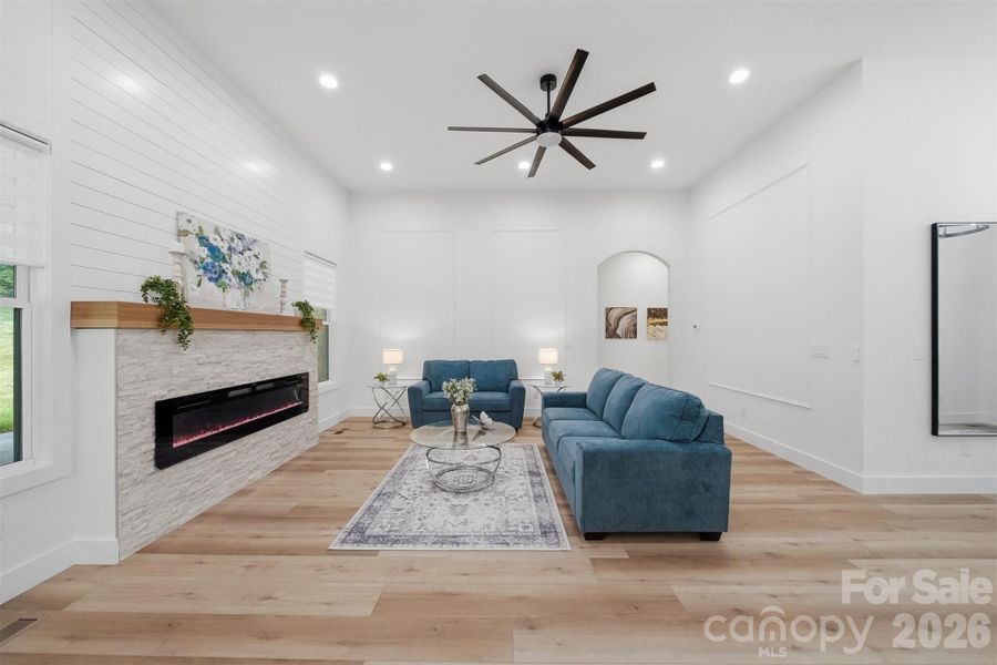 fireplace that instantly makes this space feel warm and inviting