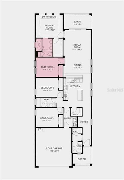 Main Floor Plan - Structural options added include: pocket door in primary suite