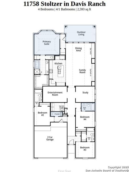 2D floor plan layout of this home in Davis Ranch: 50ft. lots, San Antonio, TX (Image 4).