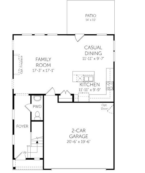 2D floor plan layout for the Oasis - Single Family Homes by Dream Finders Homes in Enclave at The Settlement, Simpsonville, SC (Image 3).