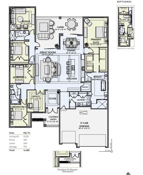 2D floor plan layout for the Sunrise by Sam Rodgers Homes in Arbour Lake Preserve, Sarasota, FL (Image 3).