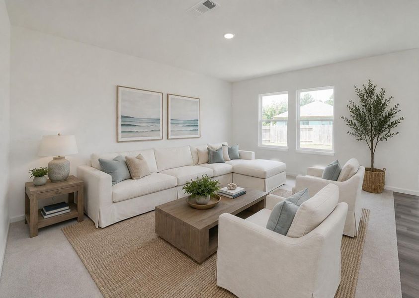 Virtually staged living room to show how spacious the room is