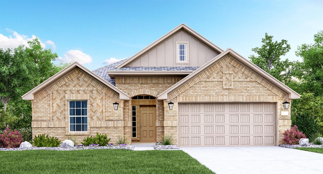 Front exterior of a new home in Lively Ranch: Brookstone Collection, Georgetown, TX, highlighting curb appeal (Image 1). Front exterior of a new home in Lively Ranch: Brookstone Collection, Georgetown, TX, highlighting curb appeal (Image 1).