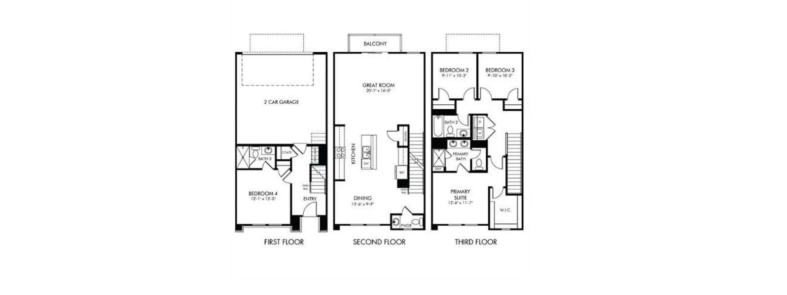 2D floor plan layout of this home in Meadows at Wilson Farms - The Heights Series, Fort Mill, SC (Image 2).