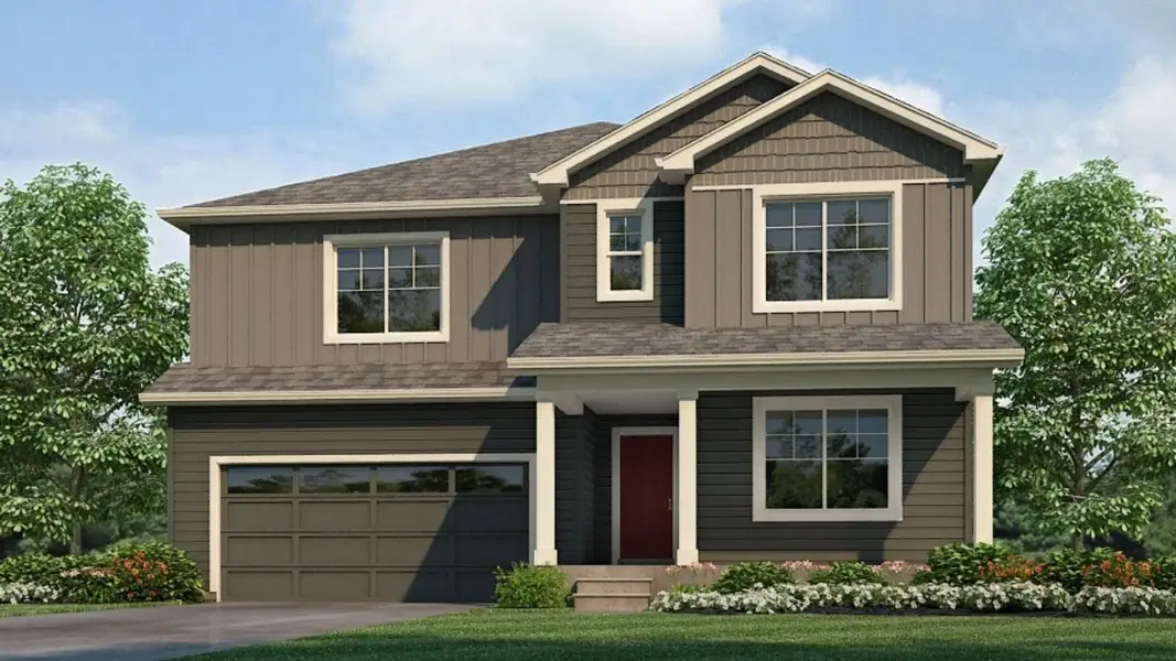 Front exterior of a new home in Vista Meadows, Fort Lupton, CO, highlighting curb appeal (Image 2).