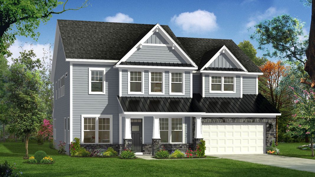 Representative exterior photo of a completed home built from the Stonehaven by DRB Homes in Michaux Gardens, Belmont, NC (Image 4). Representative exterior photo of a completed home built from the Stonehaven by DRB Homes in Michaux Gardens, Belmont, NC (Image 4).