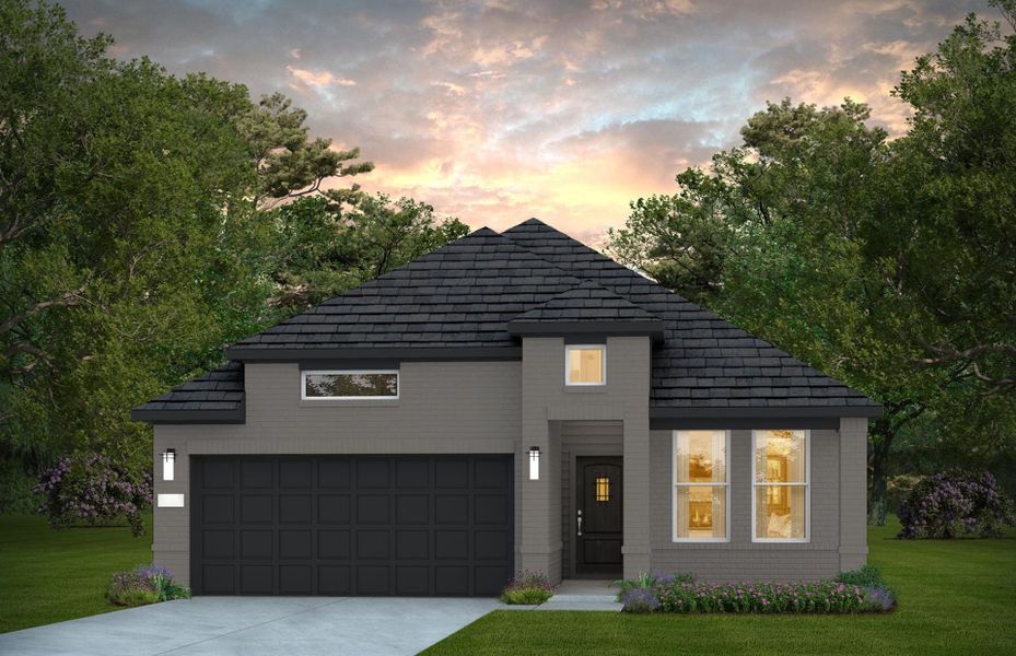 Representative exterior photo of a completed home built from the Oakmont by Pulte Homes in Montgomery Bend, Montgomery, TX (Image 10). Representative exterior photo of a completed home built from the Oakmont by Pulte Homes in Montgomery Bend, Montgomery, TX (Image 10).