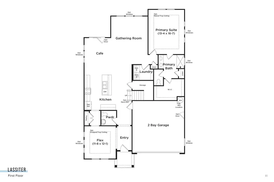 2D floor plan layout for the Lassiter by DRB Homes in Mason Glenn, Franklinton, NC (Image 3).