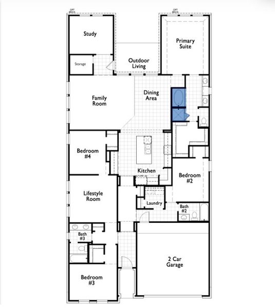 2D floor plan layout for the Newport Plan by Highland Homes in Goodland: 53ft. lots, Midlothian, TX (Image 3).