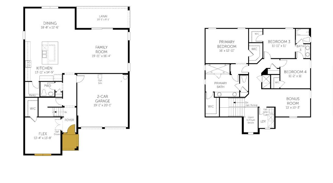 2D floor plan layout for the Biscayne - 50' Homesites by Dream Finders Homes in Hamlin Meadows, Winter Garden, FL (Image 3). 2D floor plan layout for the Biscayne - 50' Homesites by Dream Finders Homes in Hamlin Meadows, Winter Garden, FL (Image 3).