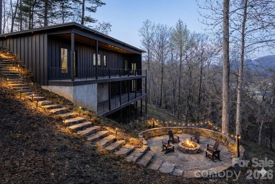 Concept rendering showing potential outdoor fire pit and seating area. Image is virtually enhanced for illustration purposes only.