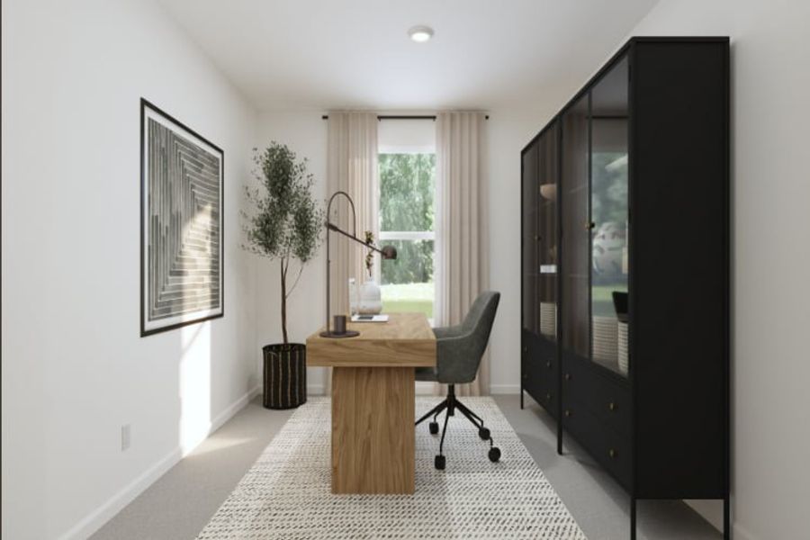 A room with a desk and a chair.