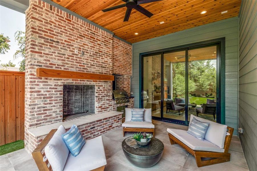 View of patio with ceiling fan