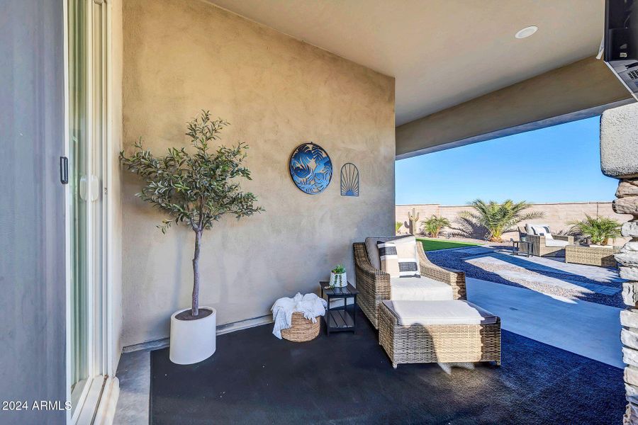 patio space with fireplace