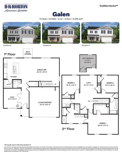 2D floor plan layout for the GALEN by D.R. Horton in Mason Ridge, Spring Lake, NC (Image 3).