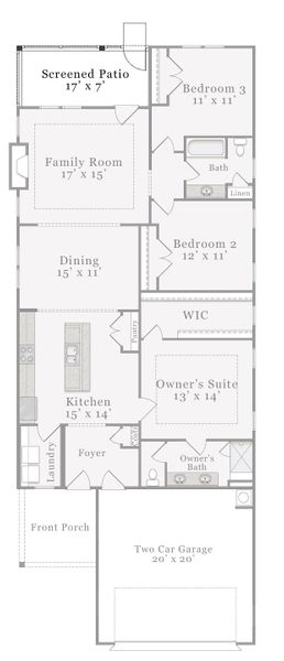 2D floor plan layout for the Elm by McKee Homes in Coastal Haven, Leland, NC (Image 7).