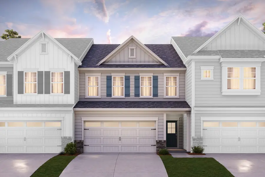 Representative exterior photo of a completed home built from the Addison by Beazer Homes in Friendship Village Townes, Apex, NC (Image 3). Representative exterior photo of a completed home built from the Addison by Beazer Homes in Friendship Village Townes, Apex, NC (Image 3).