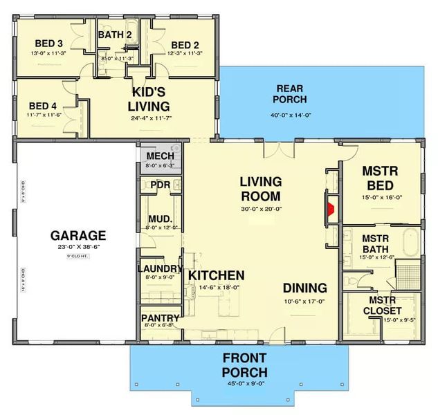 2D floor plan layout for the Cove by Zeal Home Builders in Patti Lynn Hills, Paradise, TX (Image 3).
