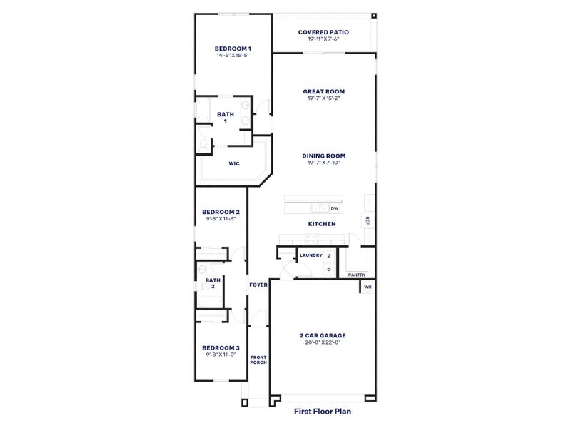 2D floor plan layout for the Pelican by D.R. Horton in Upper Canyon, Phoenix, AZ (Image 5).