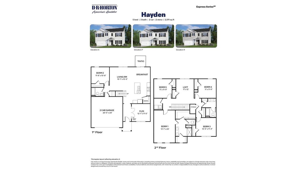 2D floor plan layout for the Hayden by D.R. Horton in Collett Farm, Trinity, NC (Image 3).