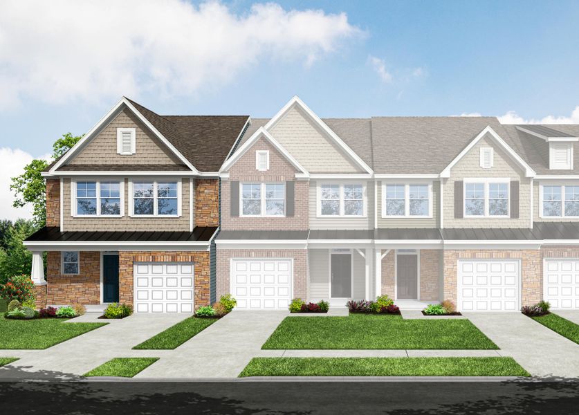 Front exterior of a new home in Harrisburg Village Townhomes, Harrisburg, NC, highlighting curb appeal (Image 1). Front exterior of a new home in Harrisburg Village Townhomes, Harrisburg, NC, highlighting curb appeal (Image 1).