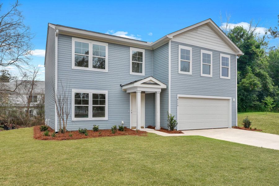 Front exterior of a new home in Essence at Elms Glen Single Family Homes, Ladson, SC, highlighting curb appeal (Image 2).