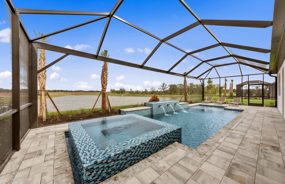 Screened-in extended lanai with custom pool and spa