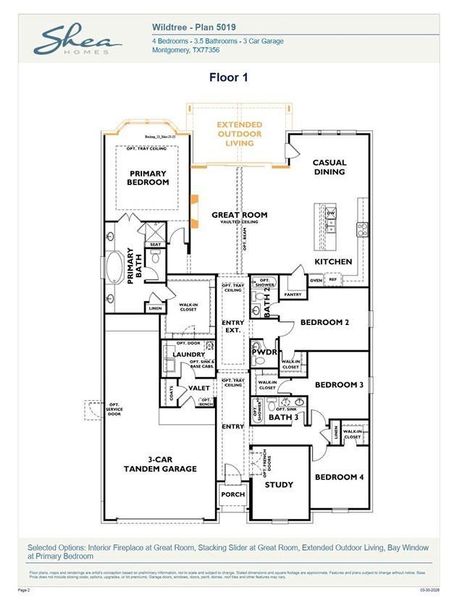 2D floor plan layout of this home in WILDTREE 60', Montgomery, TX (Image 4).