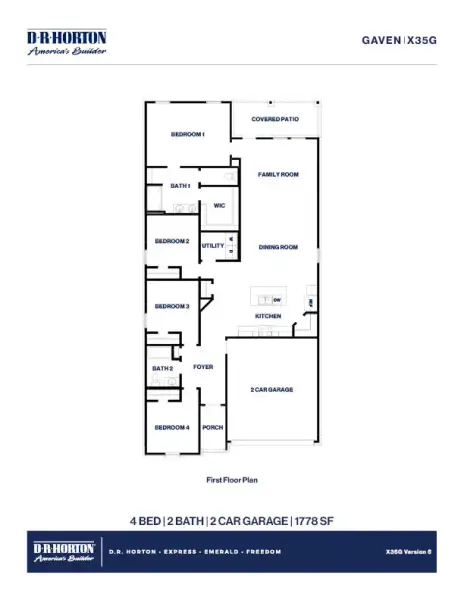 2D floor plan layout for the Gaven by D.R. Horton in Madeley Creek Preserve, Conroe, TX (Image 4). 2D floor plan layout for the Gaven by D.R. Horton in Madeley Creek Preserve, Conroe, TX (Image 4).