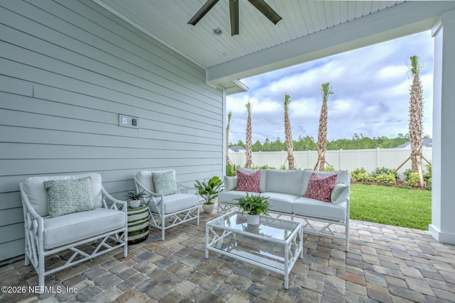 Exterior details and patio area of a home in Reflections at Nocatee, Ponte Vedra (Image 3). Exterior details and patio area of a home in Reflections at Nocatee, Ponte Vedra (Image 3).