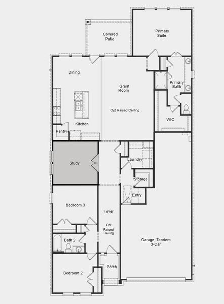 Additional Highlights include: raised ceiling at foyer, study, gas line to exterior at patio and pre-plumbed for future water softener in garage.