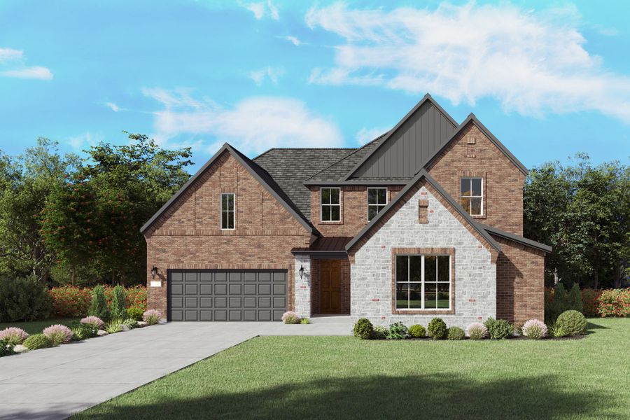 Front exterior of a new home in Wilson Creek Meadows, Celina, TX, highlighting curb appeal (Image 1). Front exterior of a new home in Wilson Creek Meadows, Celina, TX, highlighting curb appeal (Image 1).