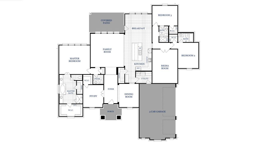 2D floor plan layout for the Castleberry by Stonehollow Homes in Sister Grove II, Van Alstyne, TX (Image 3).