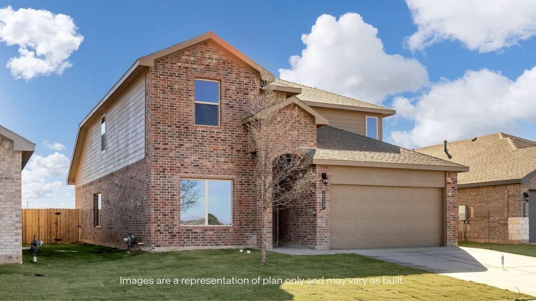 Front exterior of a new home in Viridian, Lubbock, TX, highlighting curb appeal (Image 15).