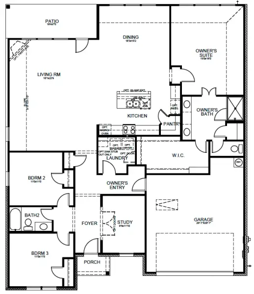 2D floor plan layout of this home in Tinsley Meadows, Van Alstyne, TX (Image 3).