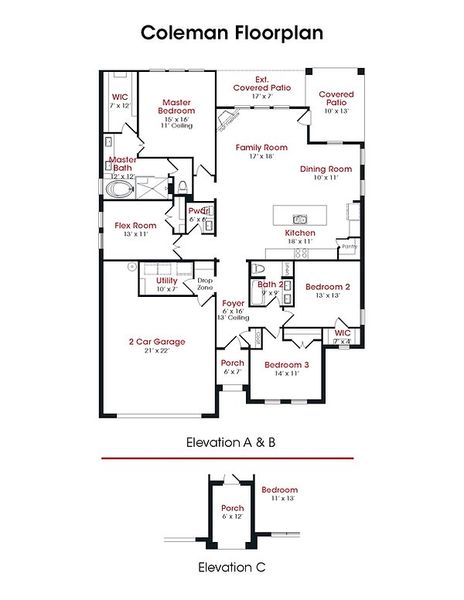2D floor plan layout for the Coleman by Kendall Homes in River Ranch, Dayton, TX (Image 3).